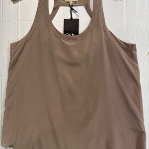 Chaser Silk Tank With Open Racerback Mushroom Brown Top